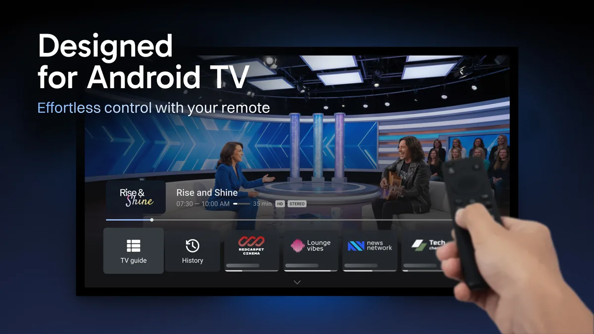 TiviMate on Android TV TiviMate Premium interface on an Android TV, controlled with a remote