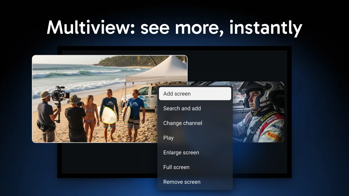 TiviMate Multiview TiviMate Multiview with several channels on screen, each using its own IPTV connection